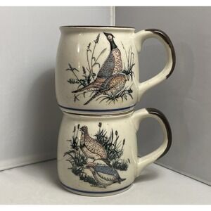 Vintage Waterfowl Stoneware Mug Set of 2 Bird Fowl Pheasant Nature Hunt Coffee